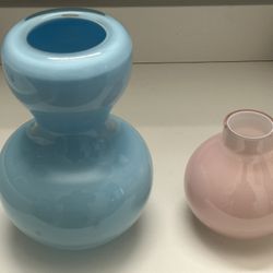 Crate and Barrel Blue Flower Vase and Pink Bud Vase