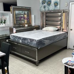 Queen Bed Frame Dresser Mirror Night Stand NEW White Color Also Available 