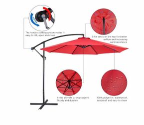 10FT Patio Offset Umbrella - Cantilever Hanging Outdoor Umbrellas w/UV Protection & 8 Ribs