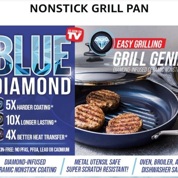 Blue Diamond - Grill Genie Ceramic Non-Stick 11 Grill Pan - Blue