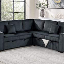 Corduroy Sectional Sleeper With Storage 