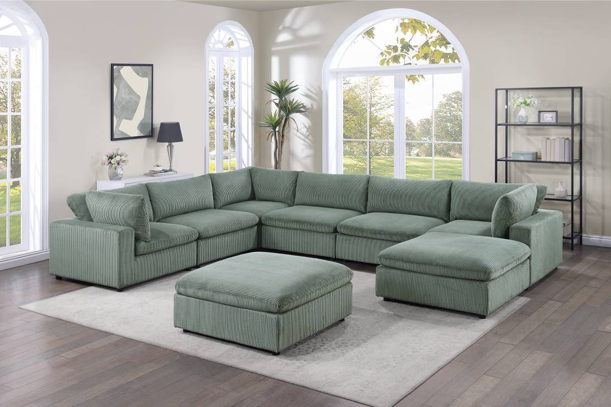 Green Sofa Sectional With Large Chaise And Ottoman