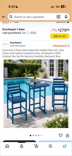 Furnimart 3-Piece Adirondack Bar Height Patio Set