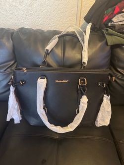 Black Faux Leather Tote Handbag with Gold Hardware