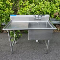 50" STAINLESS STEEL PREP-SINK with FAUCET and TWIST HANDLE WASTE VALVE 