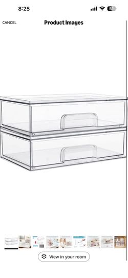 Vtopmart Clear Stackable Storage Drawers, 2 Pack Wide Plastic Organizers Clear Pull-Out Plastic Drawers, Stackable Design for Makeup Palettes, Cosmeti