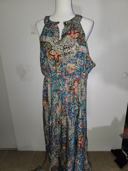 Halter Style Open Neck Paisley Print Sleeveless Maxi Dress 20 4X