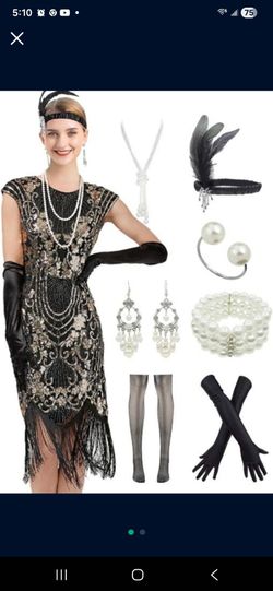 Great gatsby outfit with accesories (1920s costume), Size Small but fits Medium as well, only worn once (tights new)