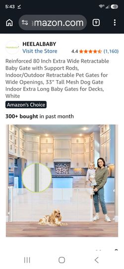 Reinforced Extra Wide Retractable Baby Gate, 33" x 80"