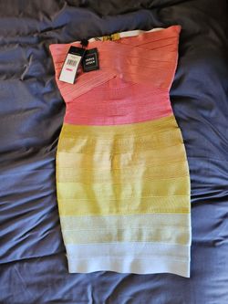 Hervé Léger Rainbow Ombré Strapless Bandage Dress