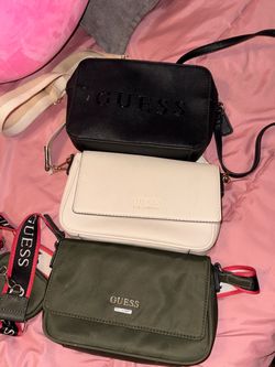 3 GUESS Crossbody Bags – Black, White & Olive Green