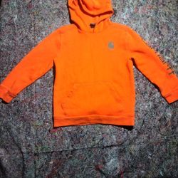 BOYS LARGE (10-12 M) - Carhartt Logo Sleeve Hooded Sweatshirt Hoodie Orange