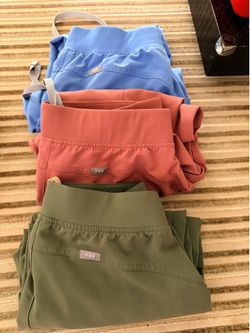 FIGS Medium Kade Cargo Scrub Pants Bundle (Set of 3) - Ceil, Olive & Rose