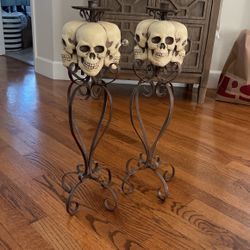 2 Metal Skull Candlesticks 