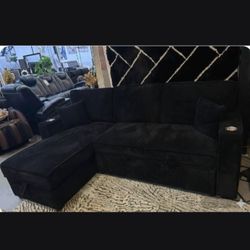 Stylish 2-pc Sectional Sofa With Pull-out Bed & Storage 