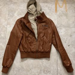 Brown Leather Jacket with Hoodie 