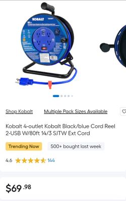 Like NEW. Kobalt 4-outlet Kobalt Black/blue Cord Reel 2-USB W/80ft 14/3 SJTW Ext Cord