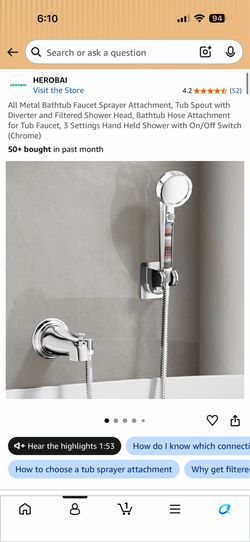 All Metal Bathtub Faucet Sprayer Attachment