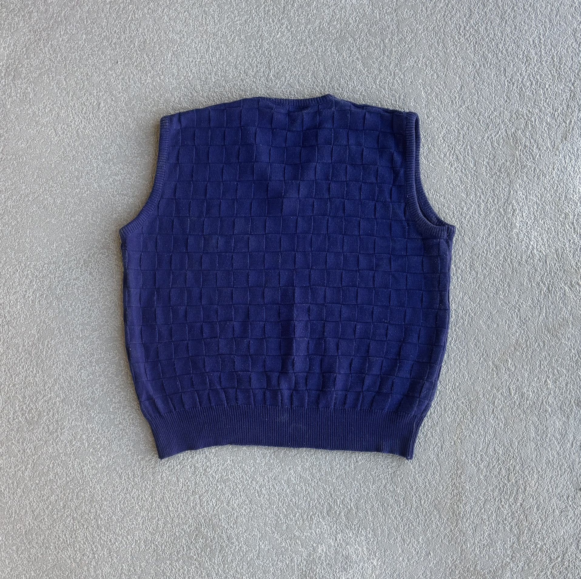 Vintage Checkered Navy Blue Sweater Vest (Size XL)