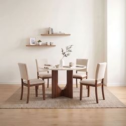 Dining set 5 Pc Walnut finish, Beige. New Especial price