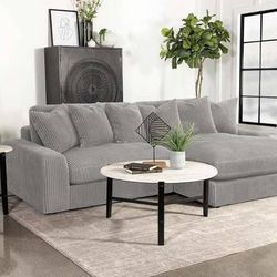 Retro Inspired Reversible Sectional In Soft Grey Velvet Upholstery! Lowest Prices Ever!