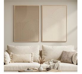 Large 3D Textured Framed Neutral Abstract Wall Art
