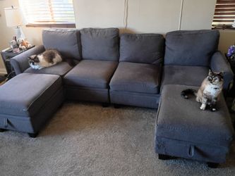 Gray Fabric Sectional Sofa with Ottoman