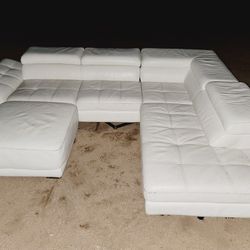 Beautiful Italian Leather Sectional With Ottoman 