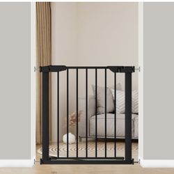 Narrow Easy Install Baby Gate for Small Stairs and Doorways, Auto Close NO Drilling Child Gate for Toddler, Black, 25.6"-28.3"