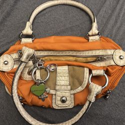 Kathy Van Zeeland Vibrant Orange and Cream Shoulder Bag
