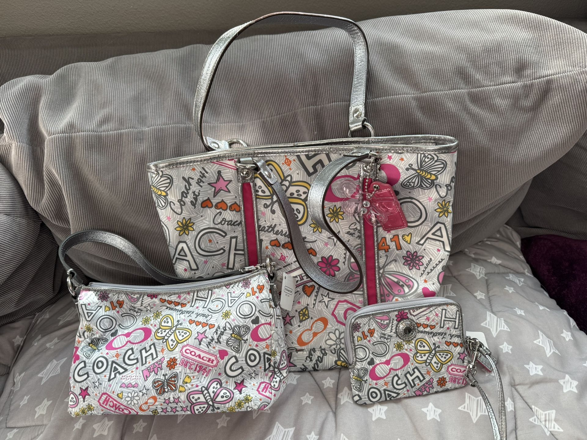 Coach Bandana Graffiti Handbag Wristlet Tote Set
