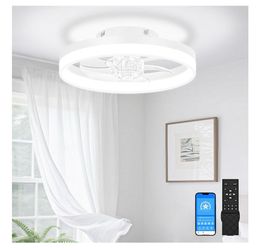 VOLISUN 13 inch Small Ceiling Fan with Lights and Remote, Low Profile flush mount (White)