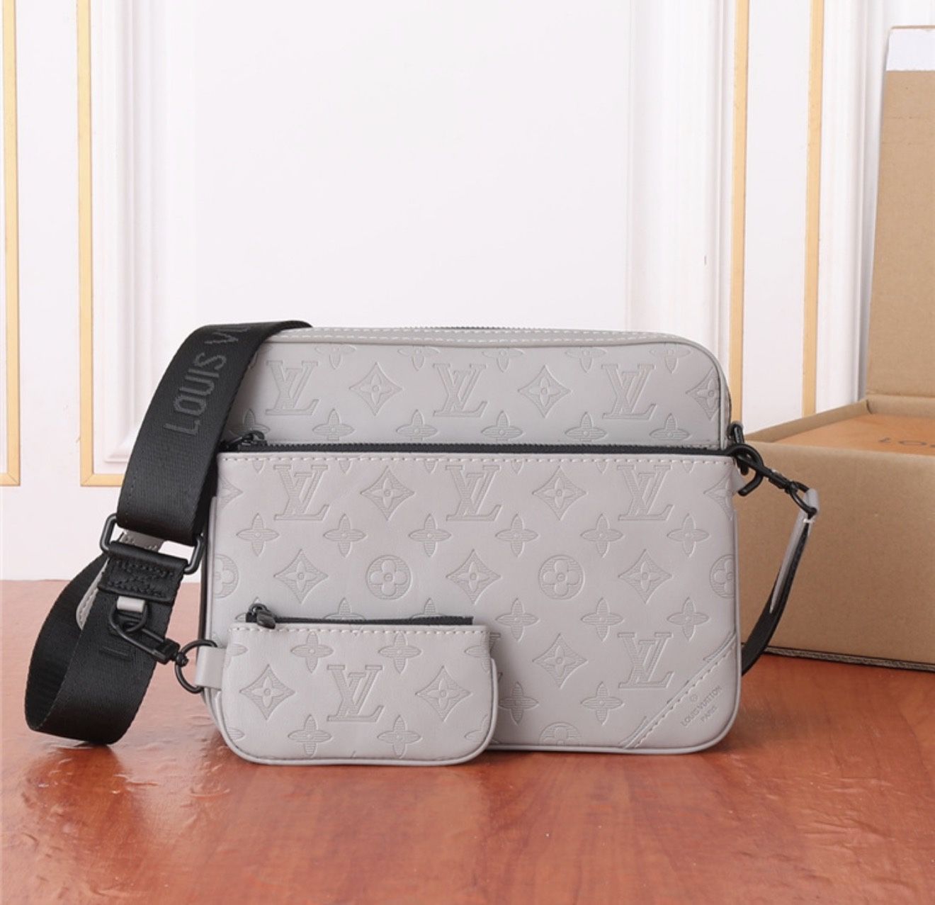 Grey LV Messenger Crossbody Bag