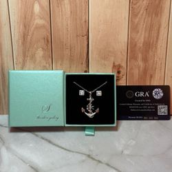 Moissanite Stone Pendant With CZ Earrings