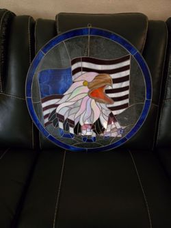 Stained Glass Eagle and American Flag Panel
