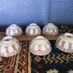 6 Vintage Chinese Porcelain Rice Bowls 4 Character Mark To Underside 