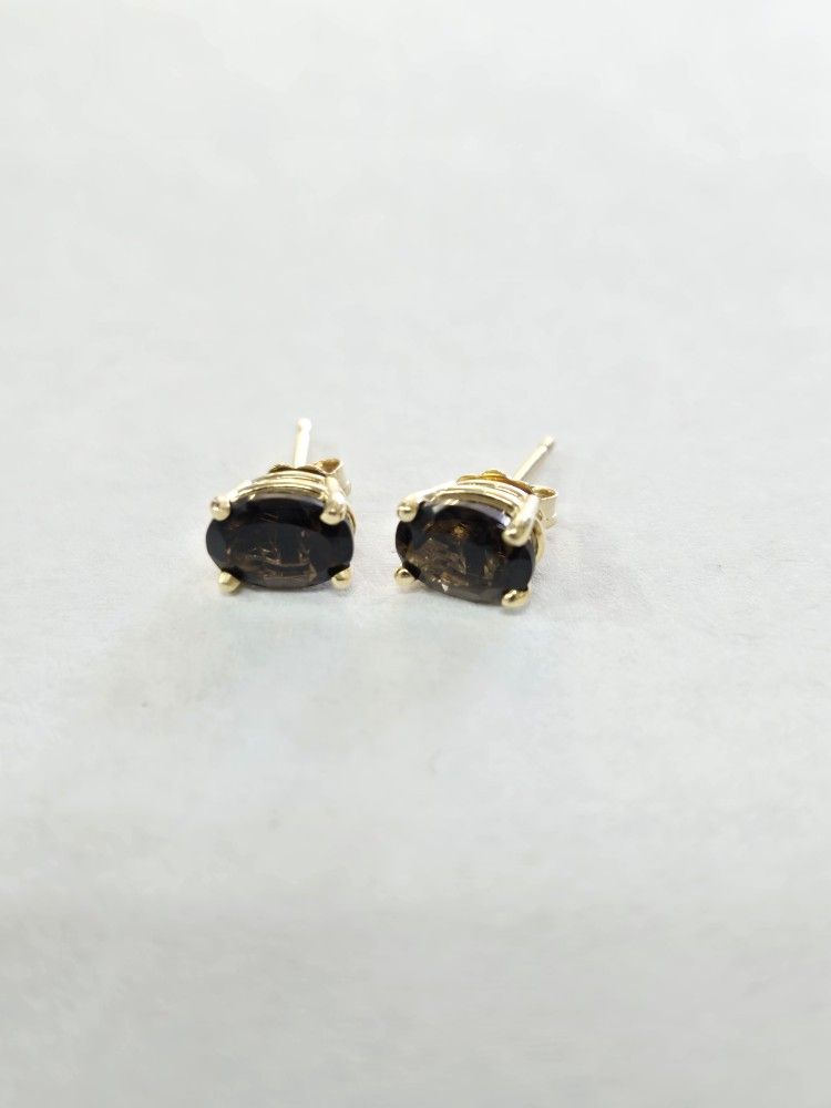 14kt Gold Smoky Quartz Stud Earrings 