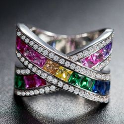 *NEW ARRIVAL* Stunning Multi Sapphire CZ Ring Sizes 6 - 10 *See My Other 600 Items*