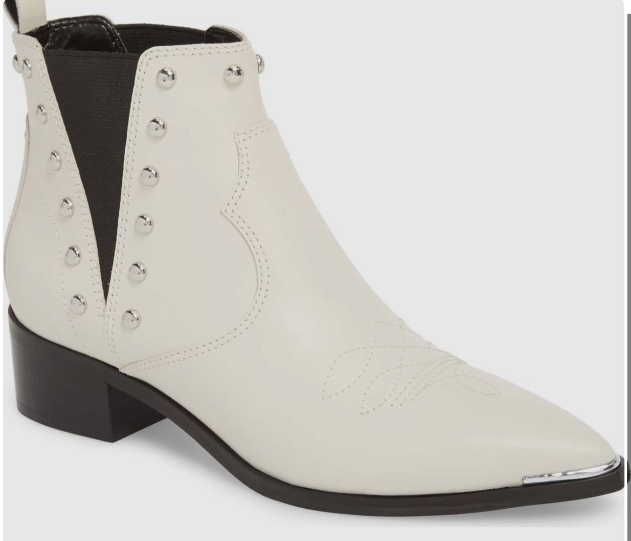 Marc Fisher LTD Yente Chelsea Boot (Women) | Size 8.5 (White Leather & Studs) A rejuvenated Chelsea boot takes its cue from Western styling, with sc
