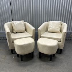 4pc Set, Accent Chair With Ottoman Sofa Couch