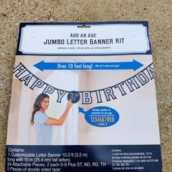 New Happy Birthday jumbo letter banner with customizable age numbers for birthday. 9 bucks.