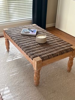 Large Wicker & Wood Coffee Table – $125