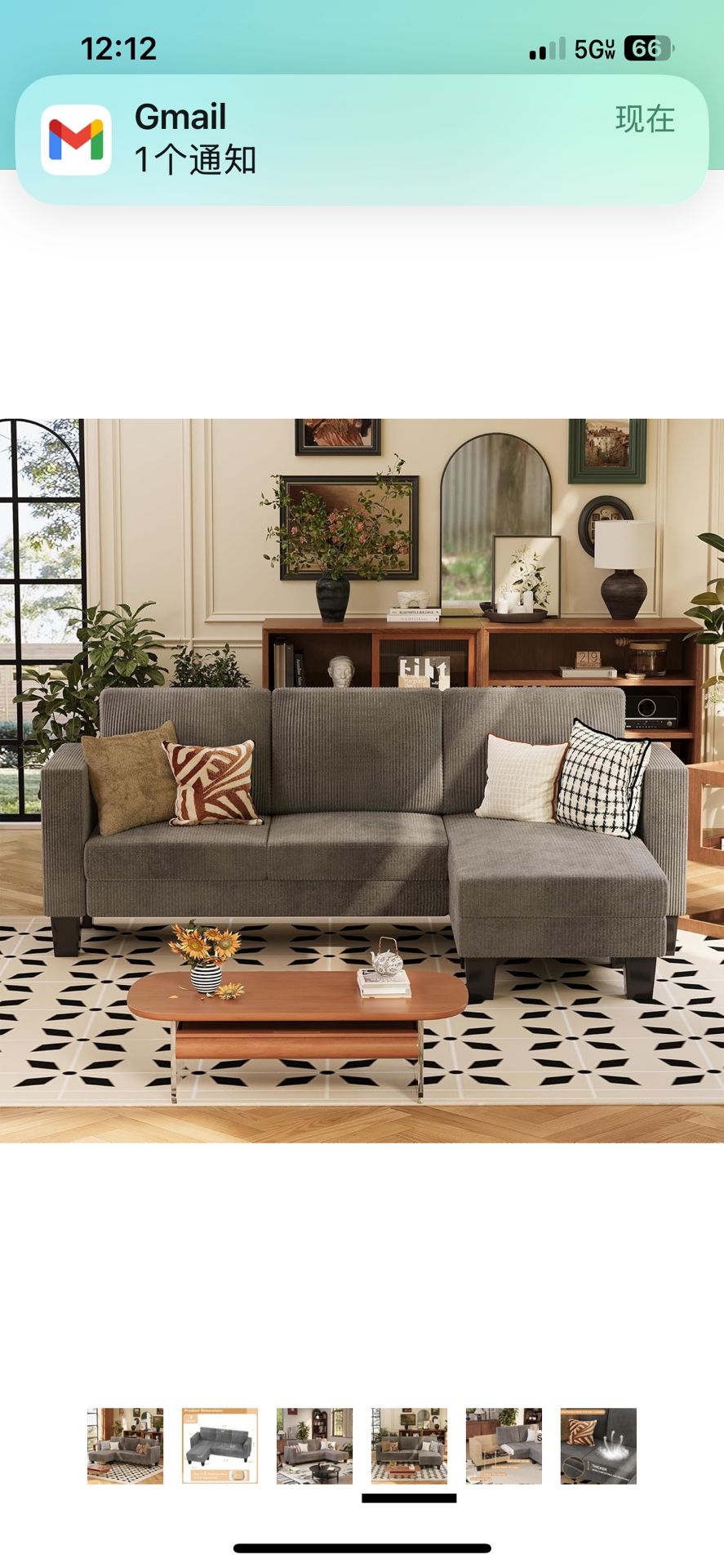 3 Seat L-Shaped Sofa with Linen Fabric Ottoman Small Couch for Small Apartments, Living Room and Office (Linen Fabric, Dark Gray)