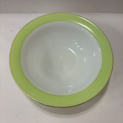 Pyrex Lime Green Rim Bowl 9" Vegetable Serving Vintage White Milk Glass