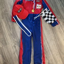 Race Car Driver Halloween costume With Hat, Flags,, Medal, Stickers