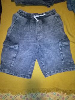 H&M Boys Size 16 Y Black Acid Wash Cargo Jeans Shorts With Drawstring Waistband