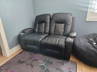 Black Leather Recliner Loveseat with Cup Holders theater seating