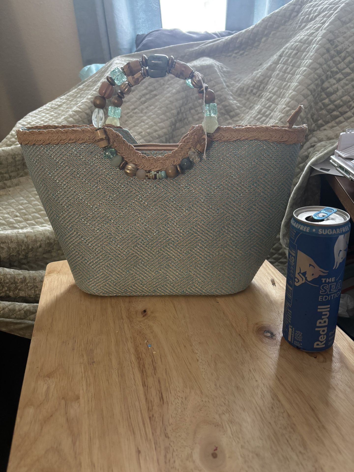 Cappelli Beaded Handle Blue and Tan Women's Bag