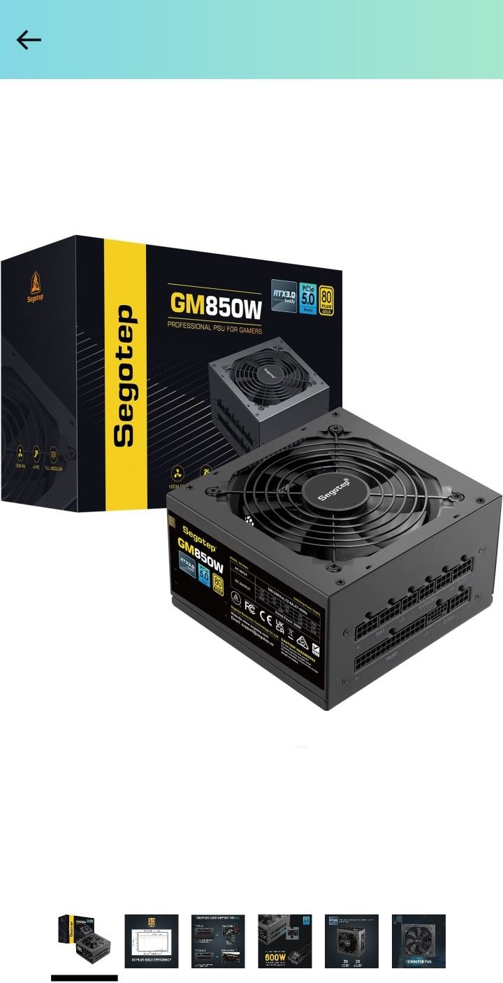 Segotep GM850 Power Supply 850W, PCIe 5.0 & ATX 3.0 Full Modular 80 Plus Gold Certified Gaming PSU for NVIDIA RTX 20/30/40 Series and AMD Graphics Car
