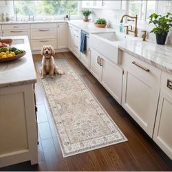 2x6 Hallway Washable Runner Rug : Vintage Soft Kitchen Laundry Runner with Non Slip Backing Farmhouse Entryway Living Room Floor Mat Stain Resistant C